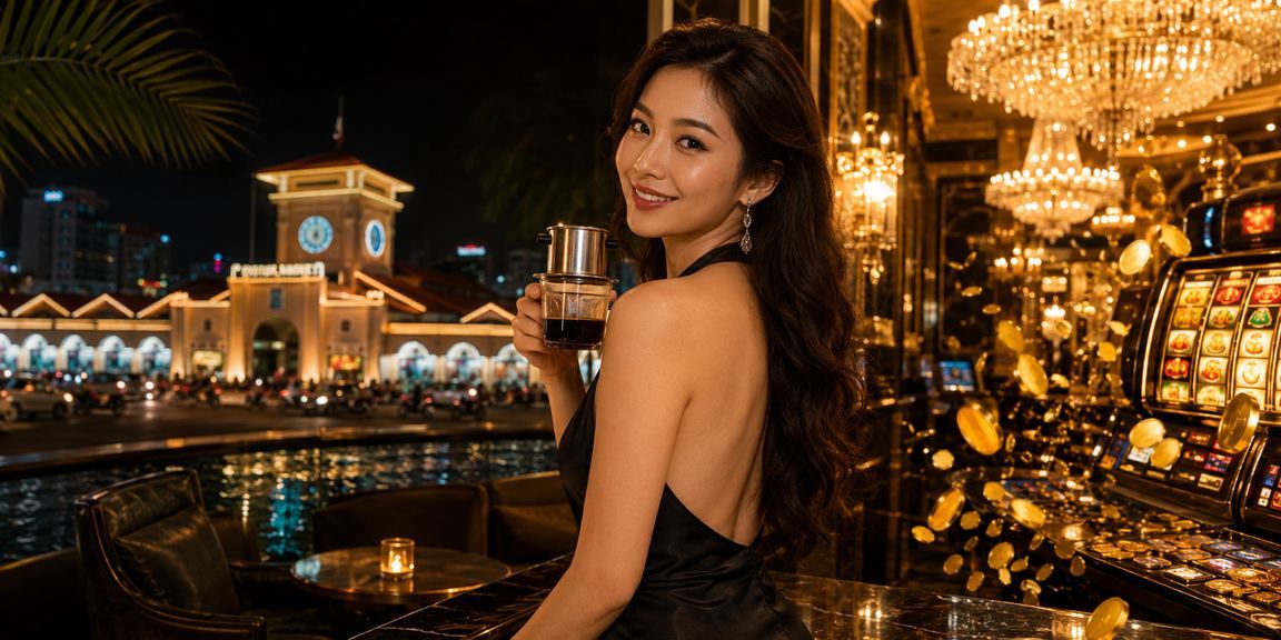 Người chơi slots game tại quán cà phê TP. Hồ Chí Minh theo dõi giải thưởng trên điện thoại
