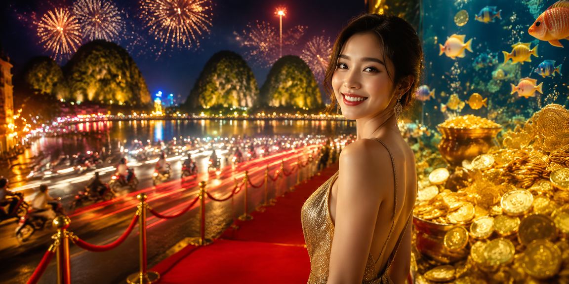 Khung cảnh đêm Ninh Bình với ánh đèn neon và không gian giải trí hiện đại